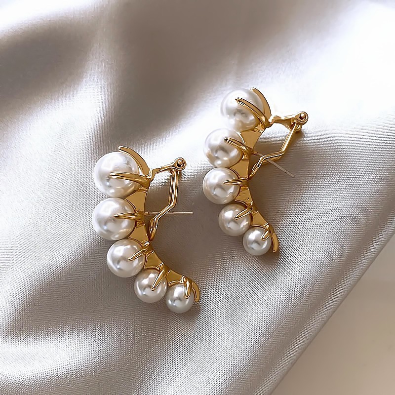 Gold Wire-Wrapped Pearl Stud Earring