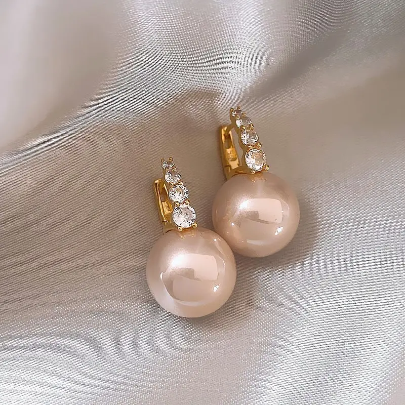 Champagne Crystal Drop Pearl Clip-on Earring — front view