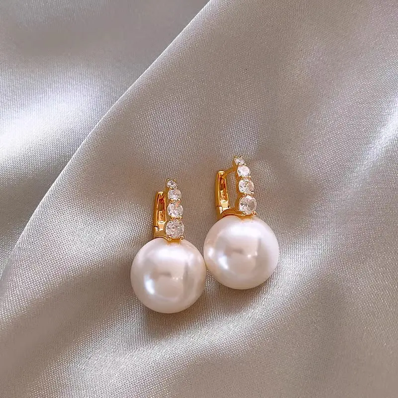 Ivory Crystal Drop Pearl Clip-on Earring — front view