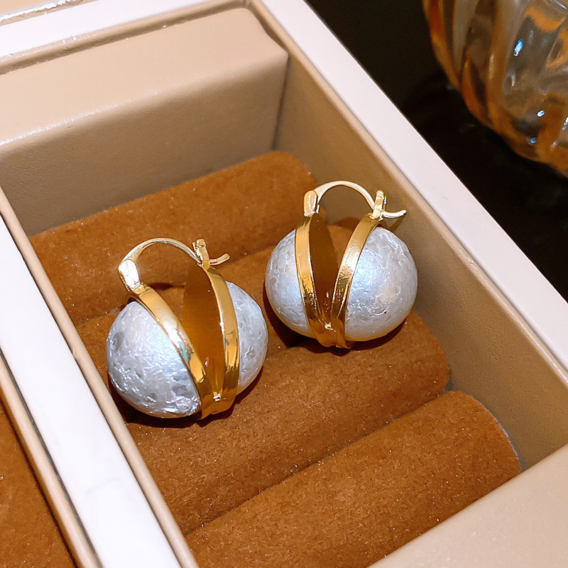 Gold Wrapped Ball Pearl Clip-on Earring