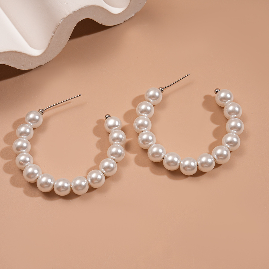 Silver Open-Hoop Pearl Stud Earring