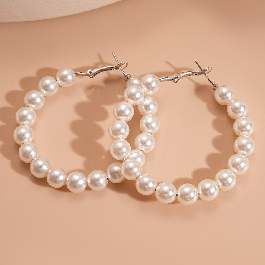 Silver Large Hoop Pearl Clip-on Earring
