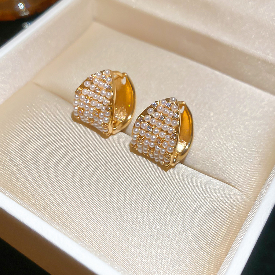 Gold Seed Pearl Dome Clip-on Earring