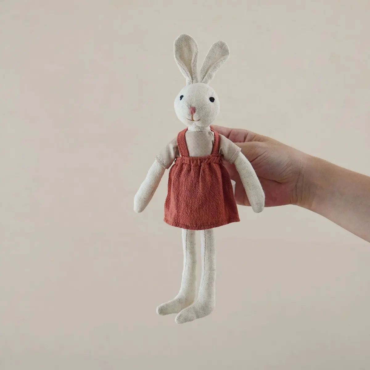Pink Overalls Rabbit Plush 22cm — front view