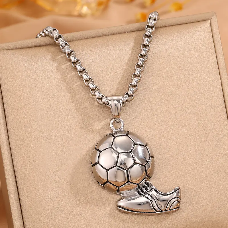 Silver Crystal Kicking Foot FIFA World Cup 2026 Pearl Chain Pendant Necklace — front view