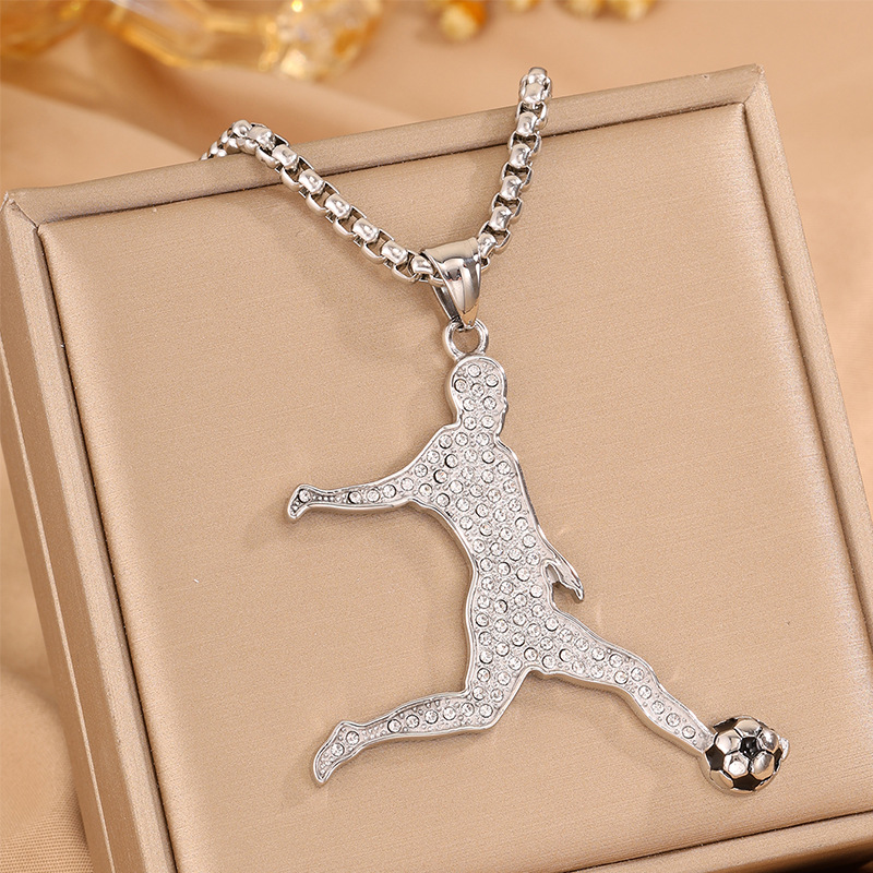 Steel Full Crystal Kicking Player FIFA World Cup 2026 Pearl Chain Pendant Necklace