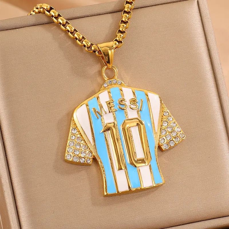 Gold No.10 Messi Argentina FIFA World Cup 2026 Pearl Chain Pendant Necklace — front view