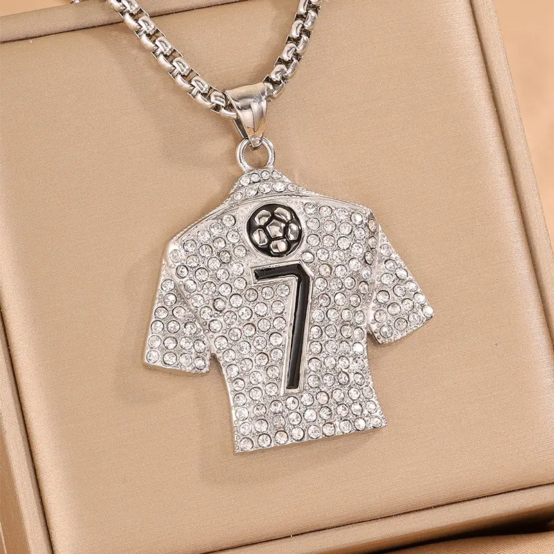 Steel No.7 Ronaldo Portugal FIFA World Cup 2026 Pearl Chain Pendant Necklace — front view