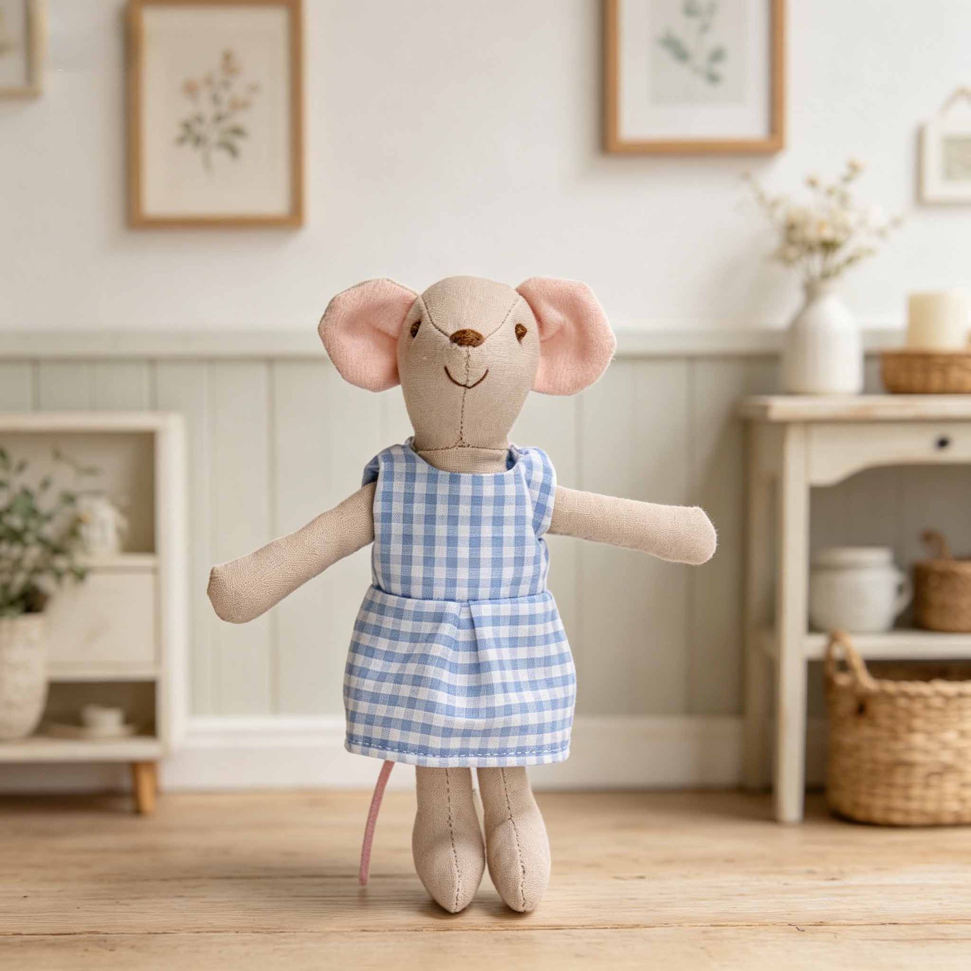 Blue Check Mouse Plush 15cm
