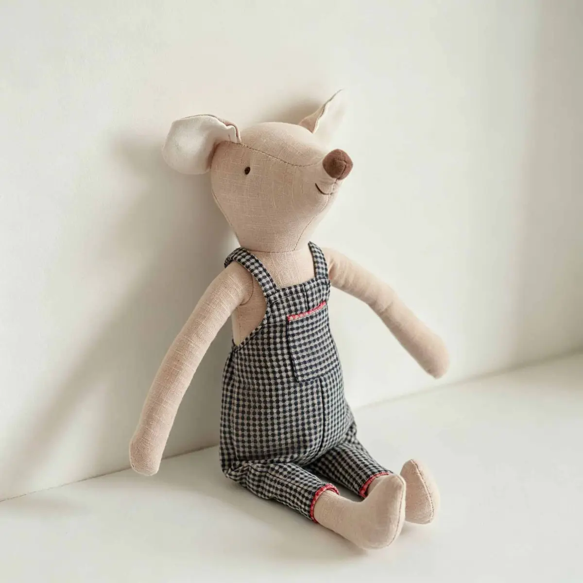 Blue Check Overalls Mouse Plush 38.5cm