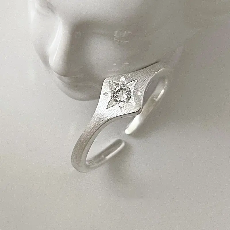 Diamond Signet Star CZ Silver Ring — front view