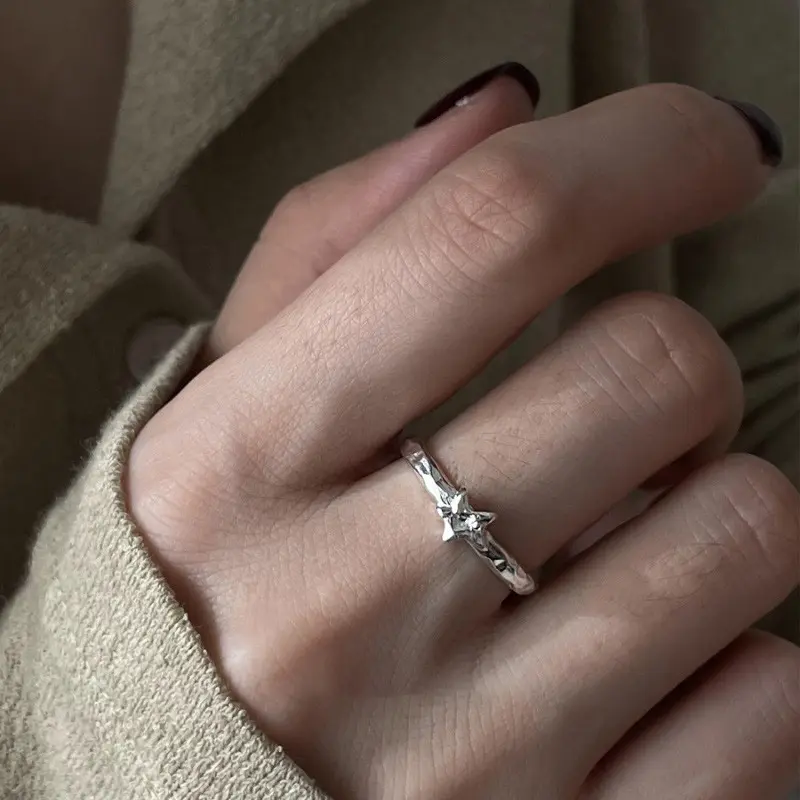 Hammered Starburst CZ Silver Ring — Ring crystals from Mowey Studio