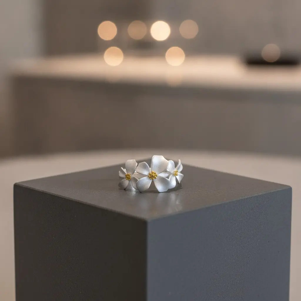 Wildflower Duo Gold Stamen Silver Ring — view 2