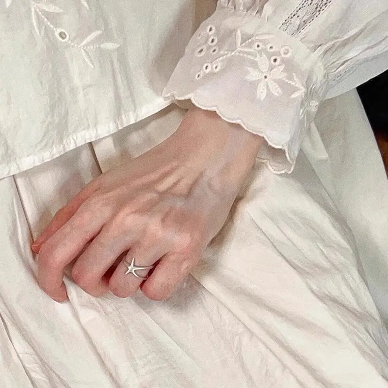 Four Point Star Silver Open Ring — front view
