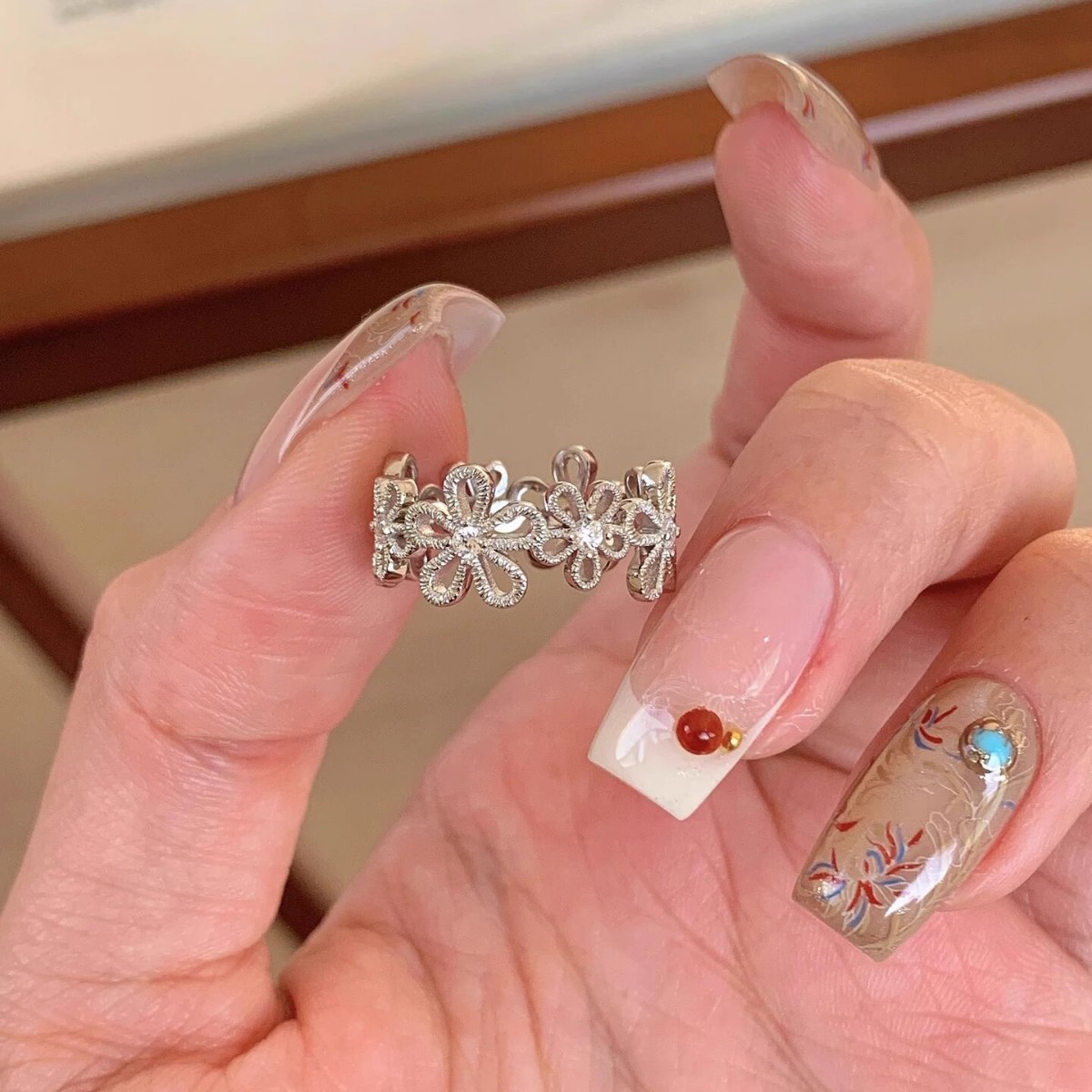 Filigree Lace Clover CZ Silver Ring