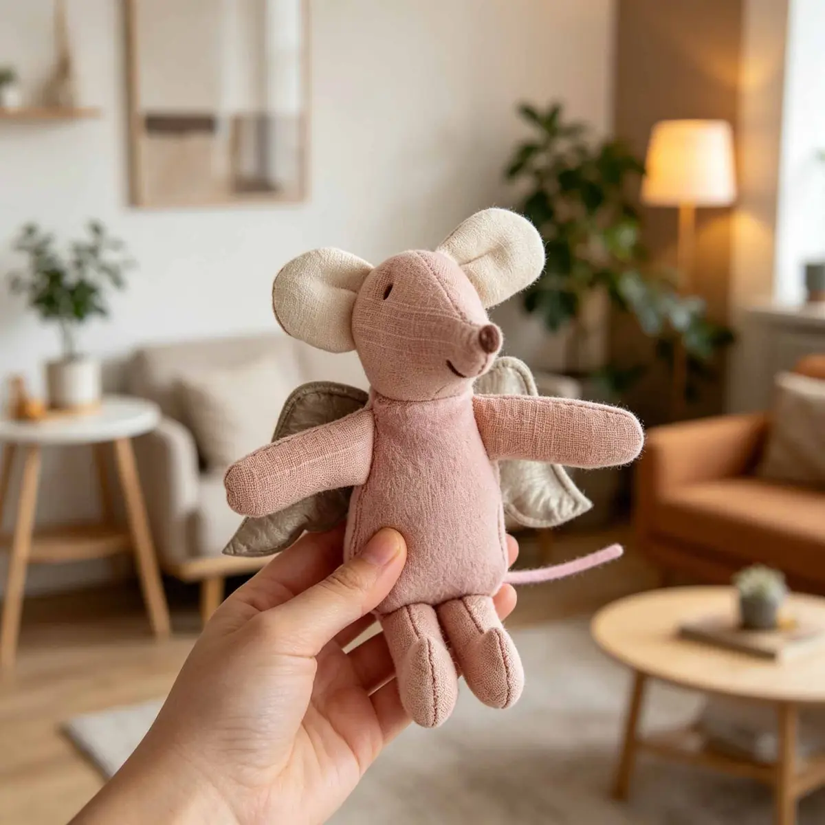 Gold Wing Angel Pink Mouse Plush 10cm — front view