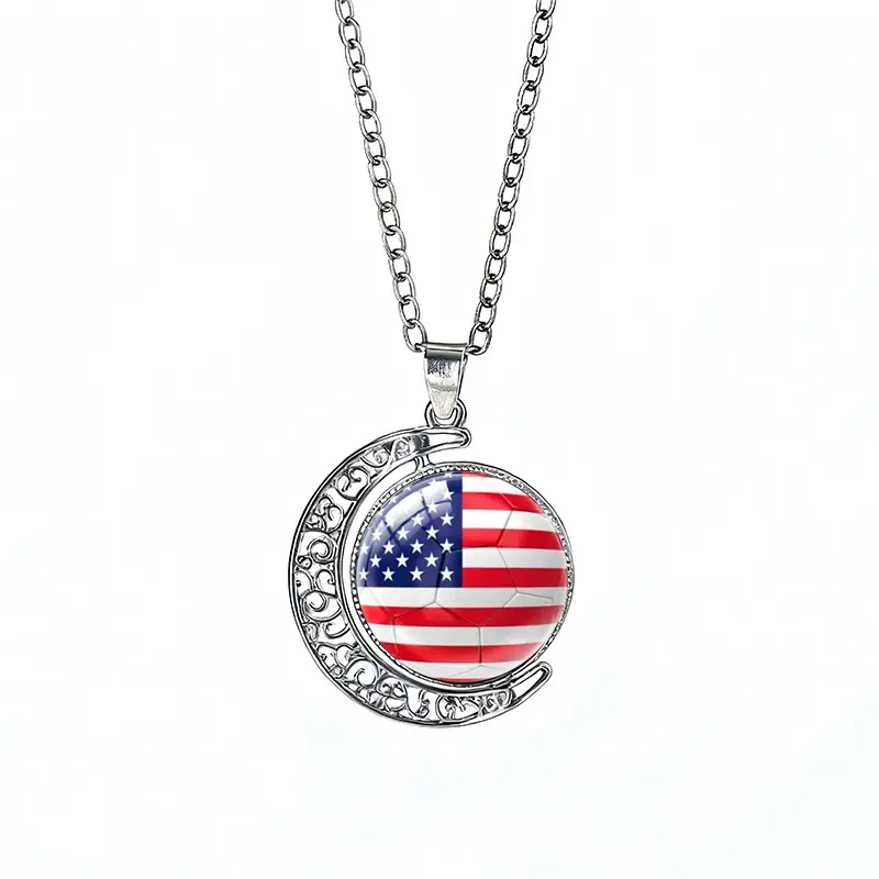 USA Flag Spinning Moon FIFA World Cup 2026 Sweater Chain Necklace — front view