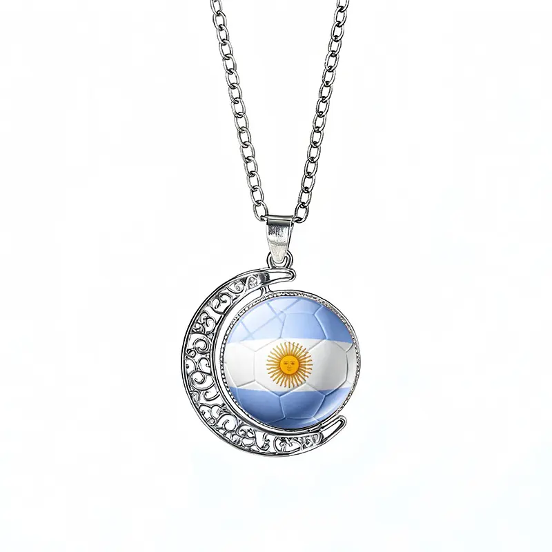 Argentina Flag Spinning Moon FIFA World Cup 2026 Sweater Chain Necklace — front view