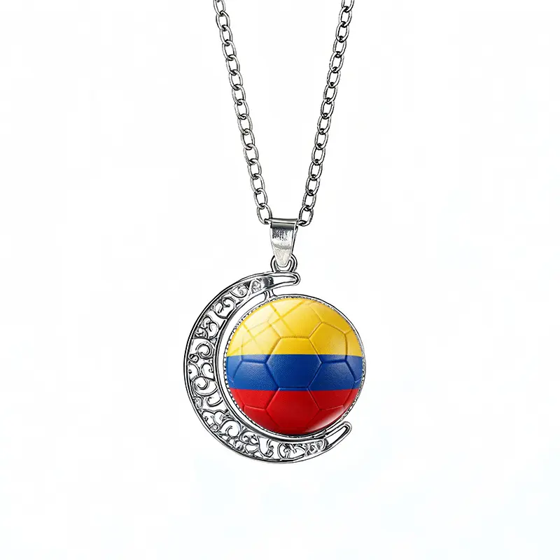 Colombia Flag Spinning Moon FIFA World Cup 2026 Sweater Chain Necklace — front view