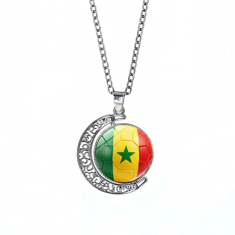 Senegal Flag Spinning Moon FIFA World Cup 2026 Sweater Chain Necklace — front view