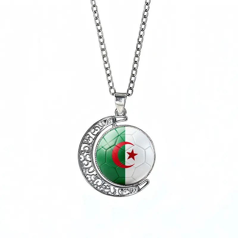 Algeria Flag Spinning Moon FIFA World Cup 2026 Sweater Chain Necklace — front view