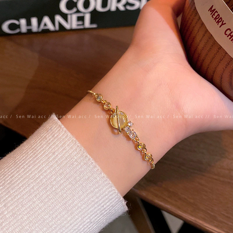 Gold Cat's Eye Planet Zircon Chain Bracelet