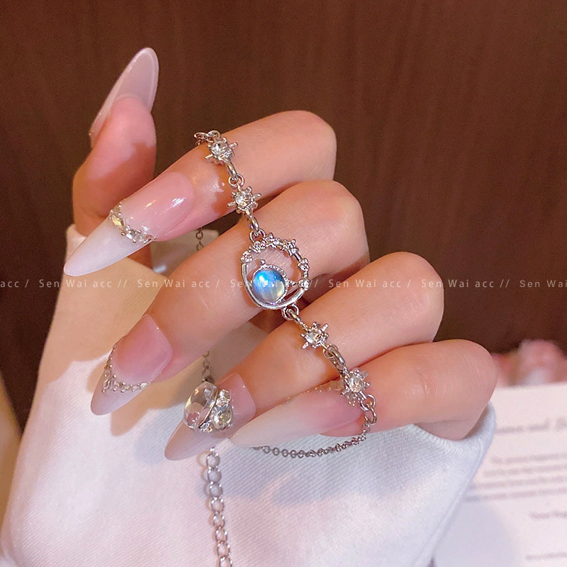 Silver Moonstone Planet Star Bracelet